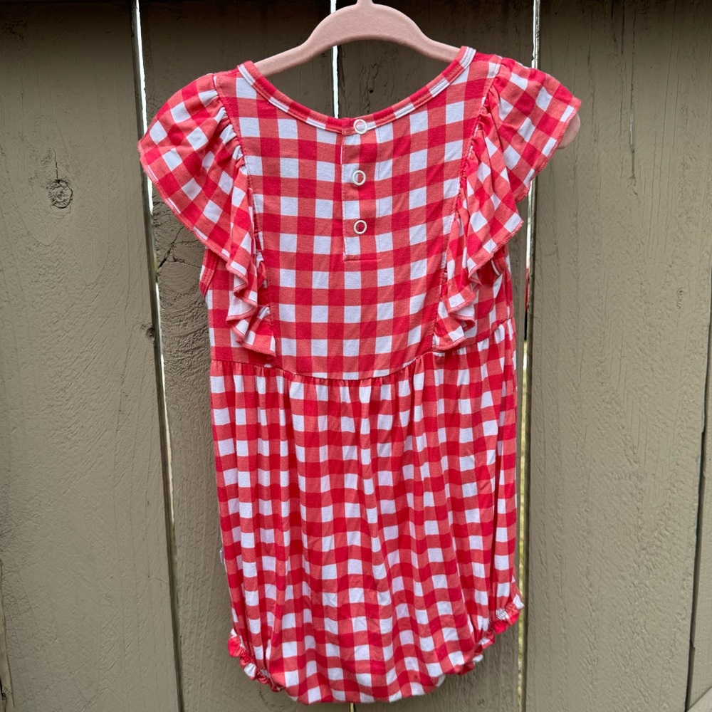 Posh Peanut Red and White Gingham Ruffle One-Piece - Picture 3 of 5